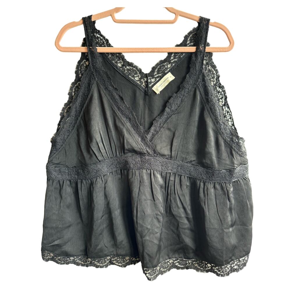 Lucky Brand Tank Lace Trim Black XL NWT Super Light and Flowy